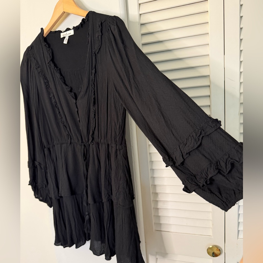 Black Ruffled Drawstring Waist Women's Top/Tunic - Picture 5 of 14